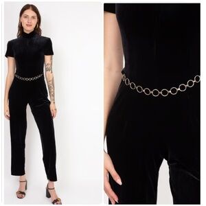 Vintage 1980s 80s Black Velvet Full Length Jumpsuit w/ belt